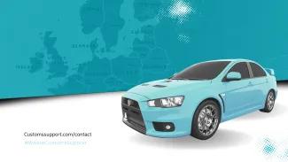 Teal car across teal background