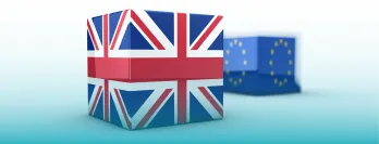 Two cubes with UK and EU flags